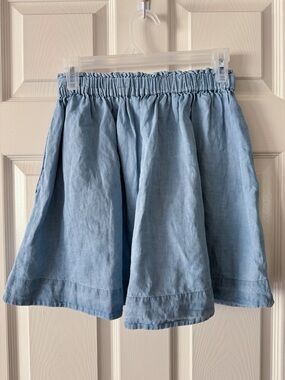 Armani Exchange Light Blue Ruched Linen-Cotton Mini Skirt XS